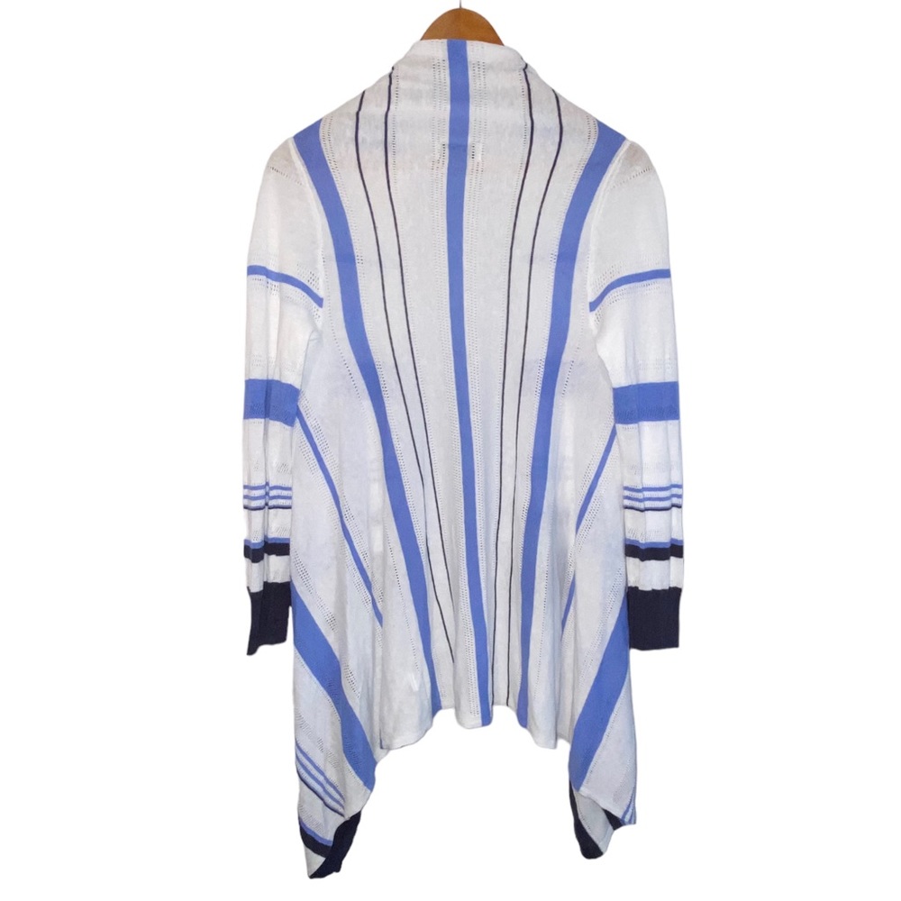 Rachel Zoe Linen Blend Open Blue Striped Lightweight Cardigan Sweater Medium - Picture 7 of 12